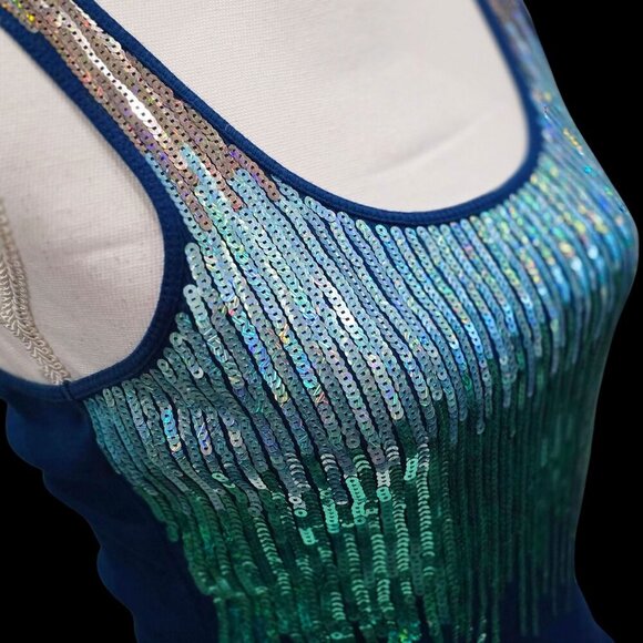 Express Ombre Sequin Tank Top S – Blue Green Scoop Neck Stretch Twilight Glam - Picture 6 of 12